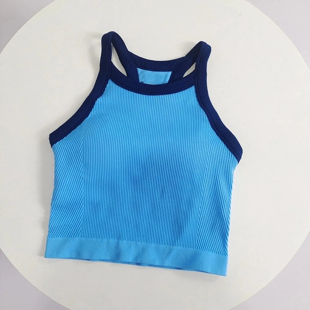 High Neck Sports Tank Top Comfortable Breathable Fitness Top with Chest Cushion Soft Fixed Cup Gym Wear for Women