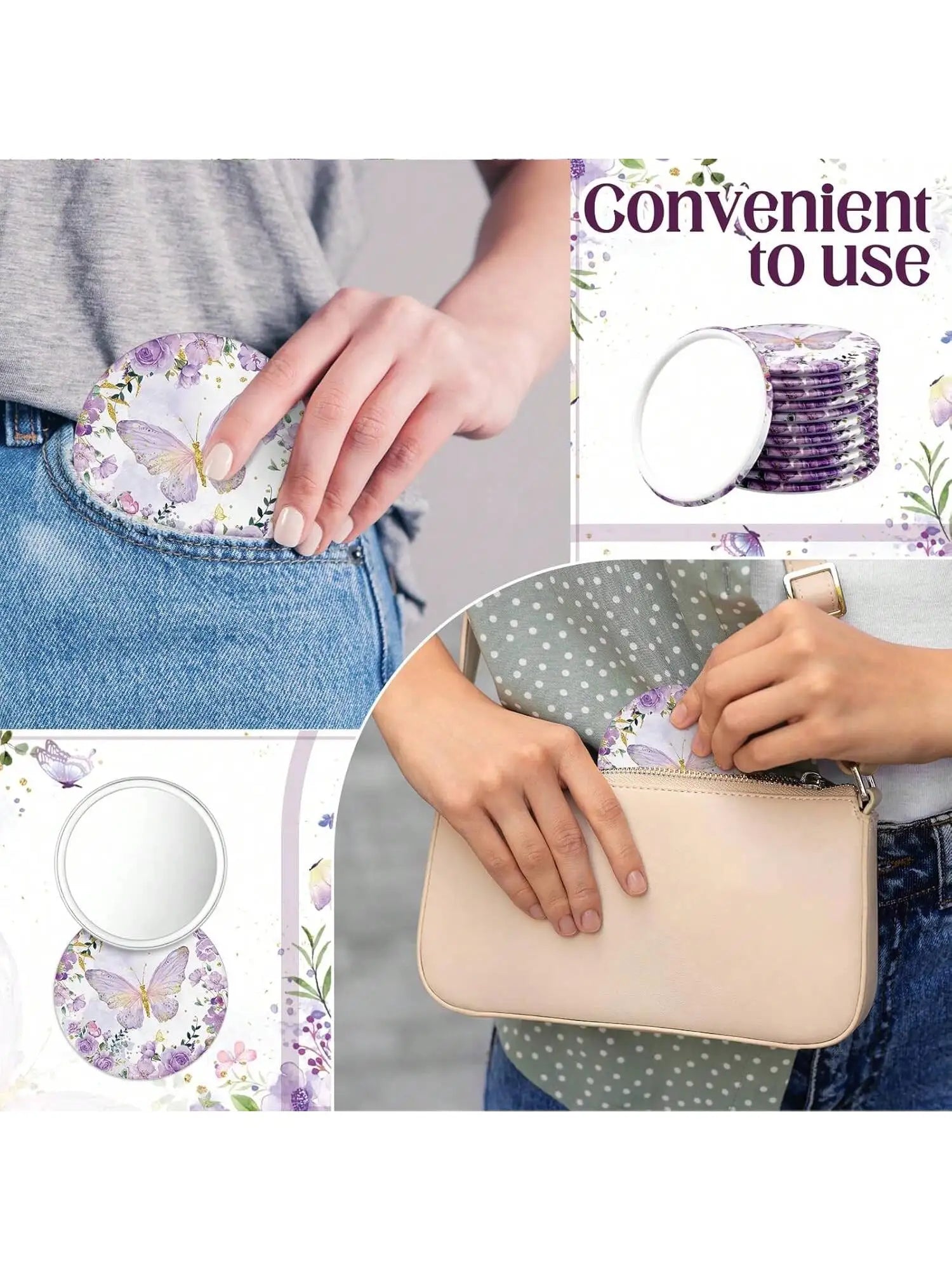 36pcs Butterfly-Themed Party Favor Set, Includes 12 Compact Mirrors, 12 Thank You Cards, 12 Organza Bags, No Electricity Needed,