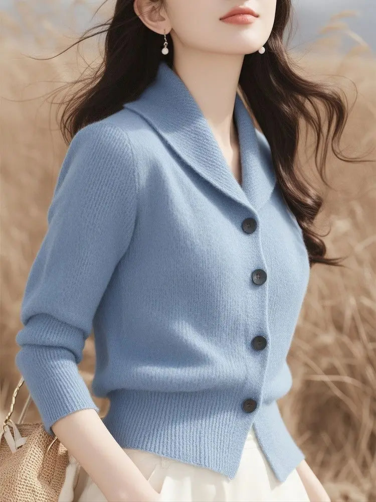 2025 Fashion Minimalist Women's Jacket – Long Sleeve Knitted Autumn & Winter Cardigan, Loose Fitting Sweater Blazer