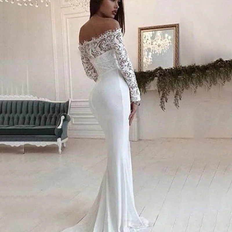 Fashion Women's French Wedding Dress – Sexy Elegant Lace Evening Gown, Long Summer Vestidos