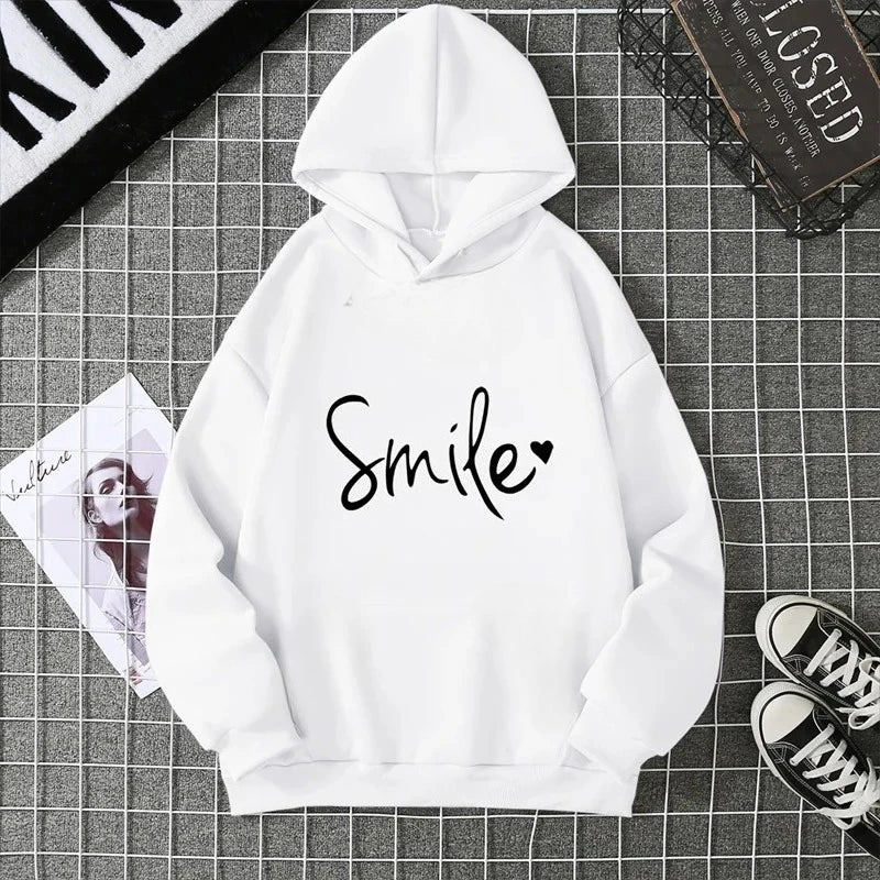 Children's Hooded Sweatshirt with Smile Printed on The Front for Sports and Leisure Warm Hoodie Suitable for Autumn and Winter