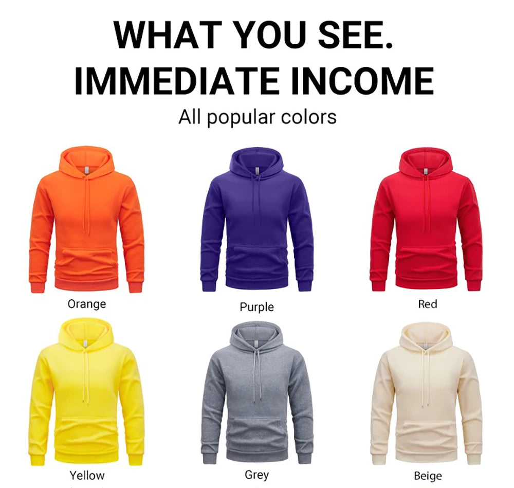 Men's Solid Oversized Fleece Hoodie – Warm Casual Hooded Sweatshirt with Pocket – Autumn/Winter Comfort Fashion Top