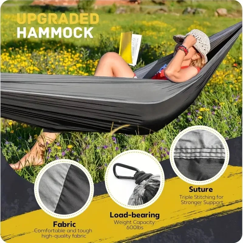 Outdoor Camping Hammock Portable Lightweight Nylon Parachute Hammock With Tree Straps For Travel Hiking Beach