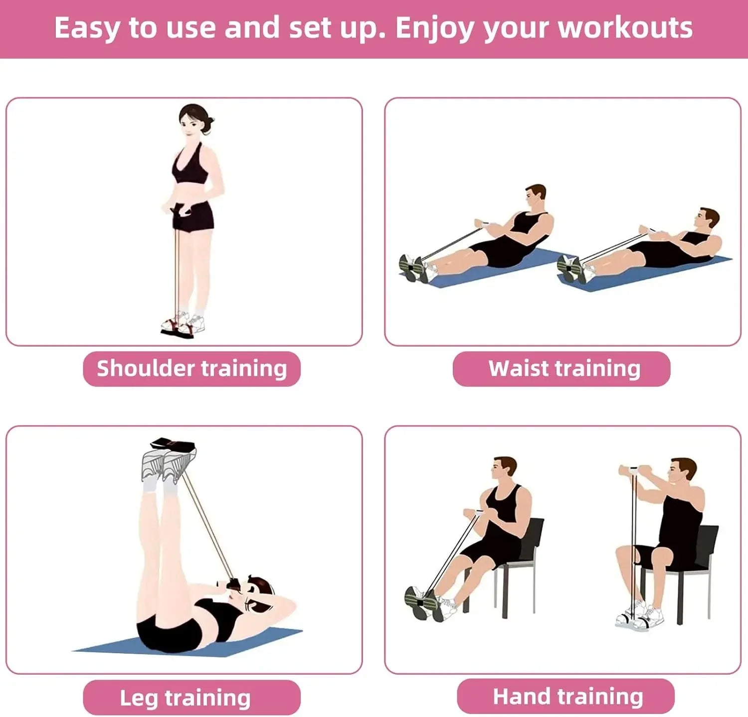 4 Level Resistance Band Tensioner Non Slip Handle Fitness Equipment for Abdominal and Yoga Training