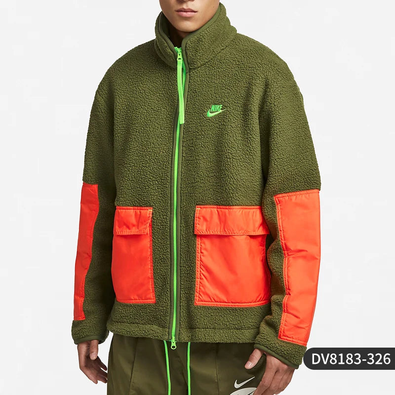 Men's New Season Sherpa Fleece Sport Jacket - Thermal Full-Zip Hooded Coat - DV8183-326 - Rough Green