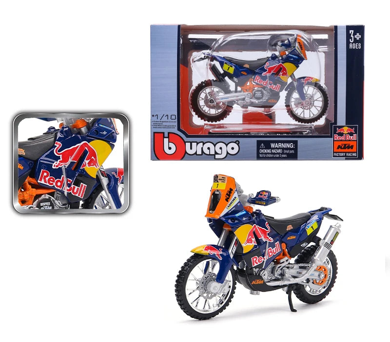 Bburago 1 18 Scale Red Bull KTM 450 Rally 2018 Alloy Die Cast Motorcycle Model Licensed Collectible