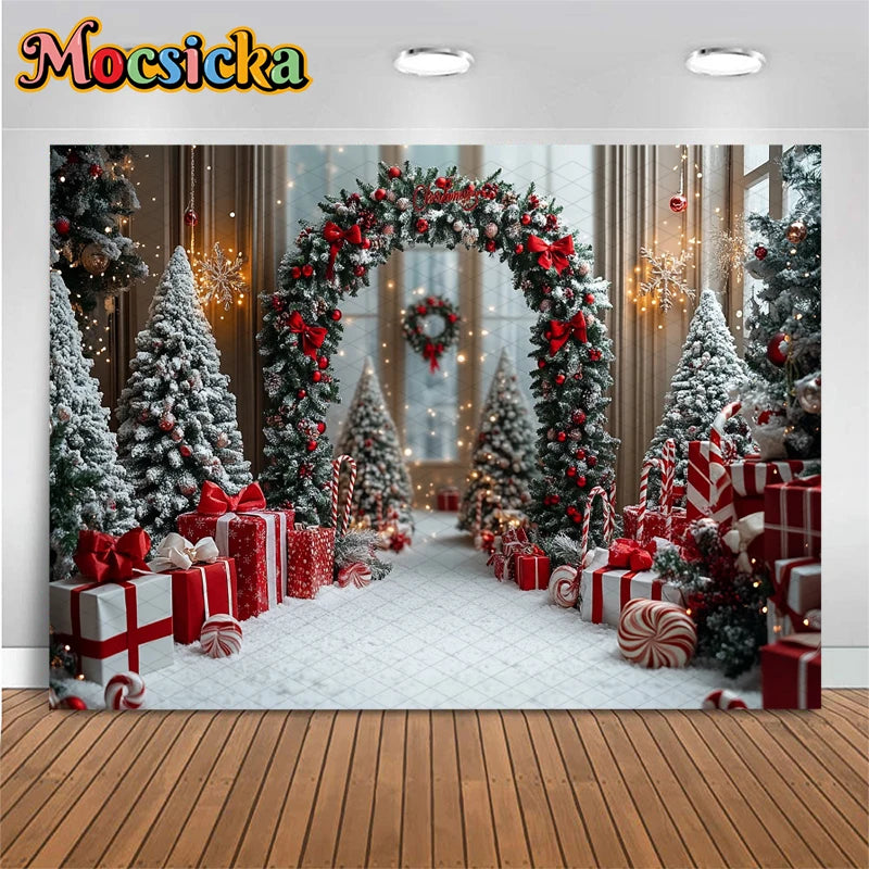 Christmas Photography Background Xmas Tree Gifts Snowflake Decoration