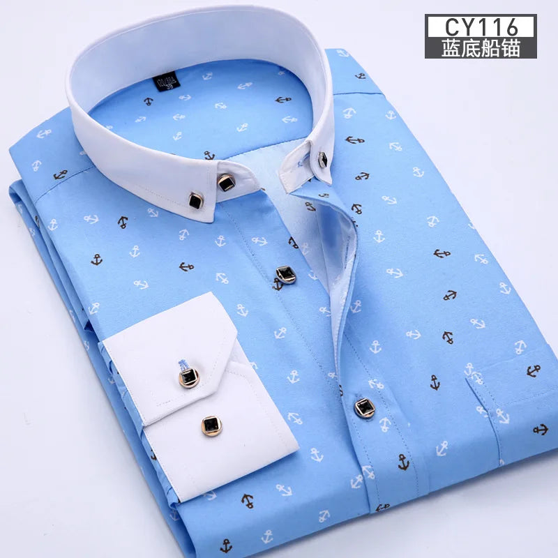Men's Slim Fit Long-Sleeve Printed Shirt - Non-Iron Breathable Business Casual