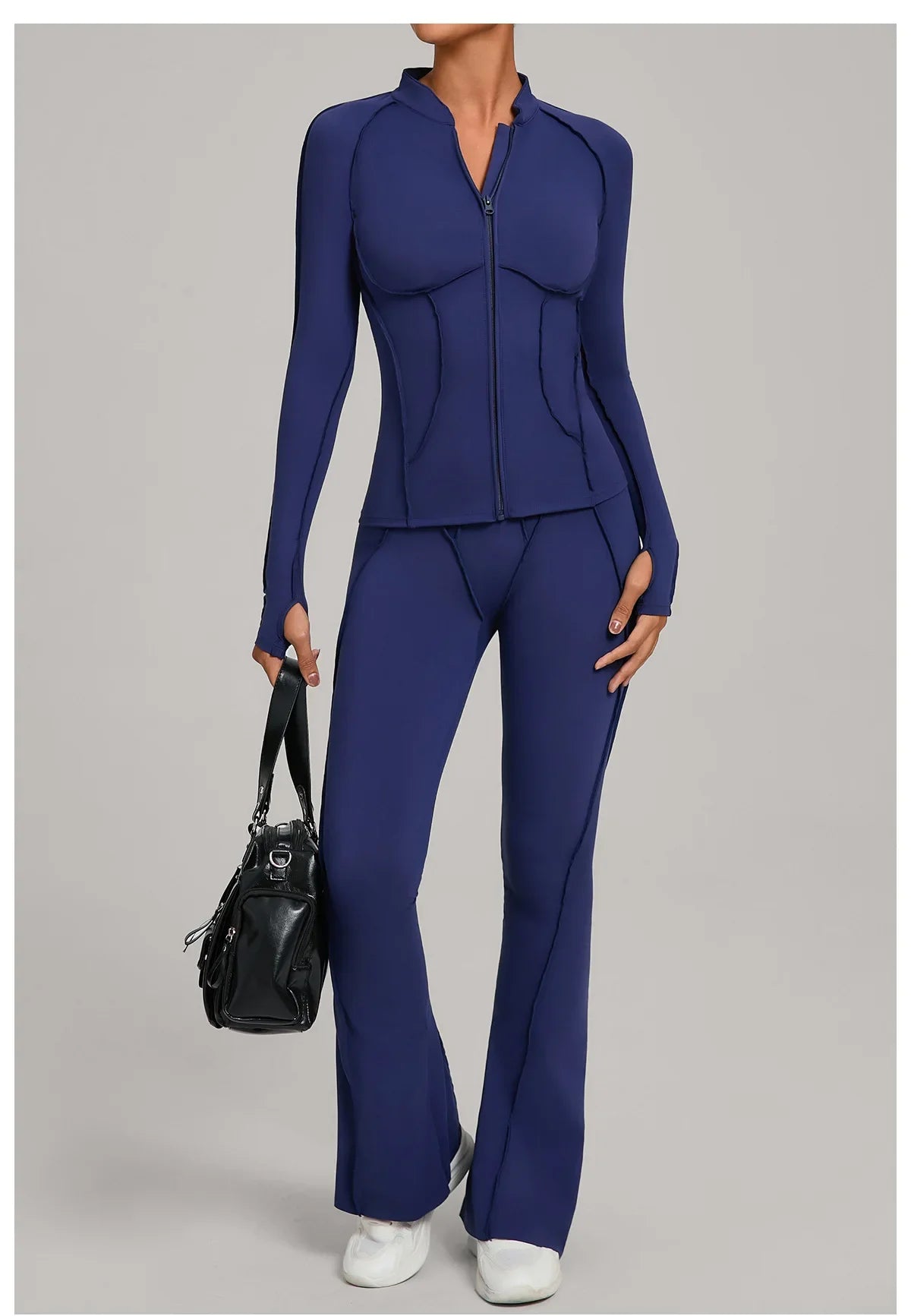 Women’s 2-Piece Zipper Gym Set - Long Sleeve Tracksuit & High-Waist Yoga Pants