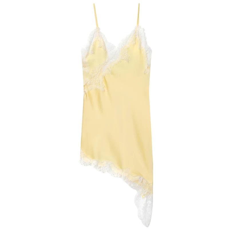 Women Asymmetric Lace Slip Dress Sleeveless Mini