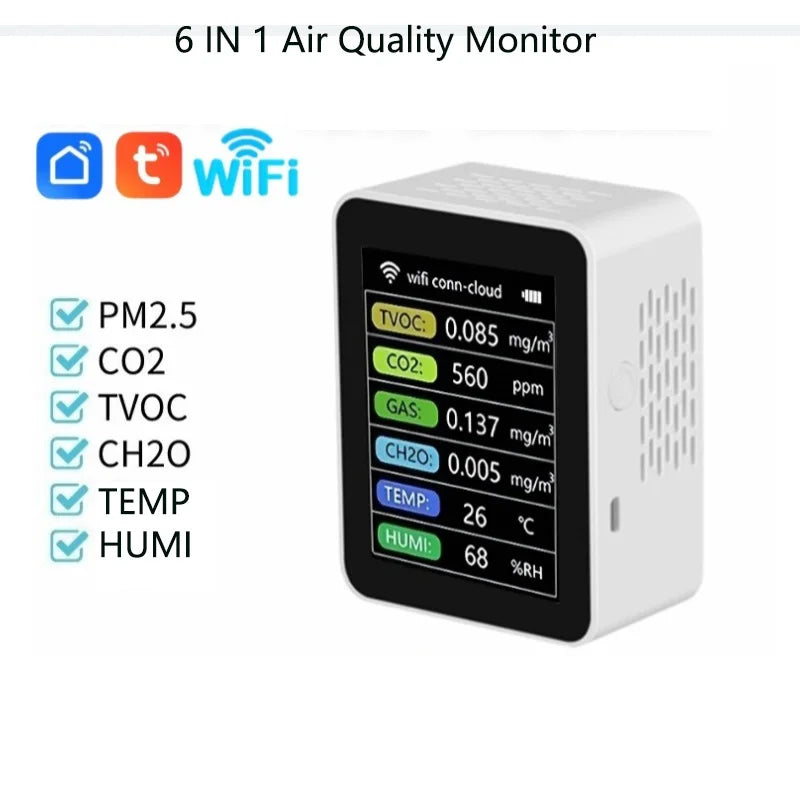 Smart Air Quality Monitor With Semiconductor Sensor For Home Office Real Time Detection PM2 5 CO2 Temperature Humidity