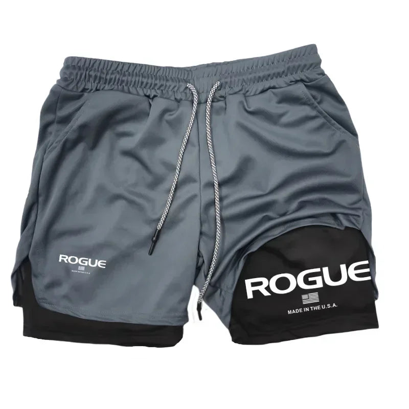 Rogue Gyms Men's 2-in-1 Double Layer Sports Shorts - Built-in Compression Liner for Training