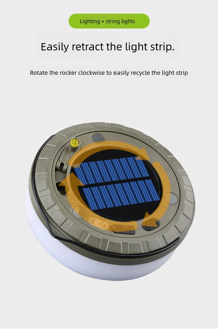 Solar Outdoor Camping Light 10 Meter String Light RGB LED Tent Atmosphere Light With Hook