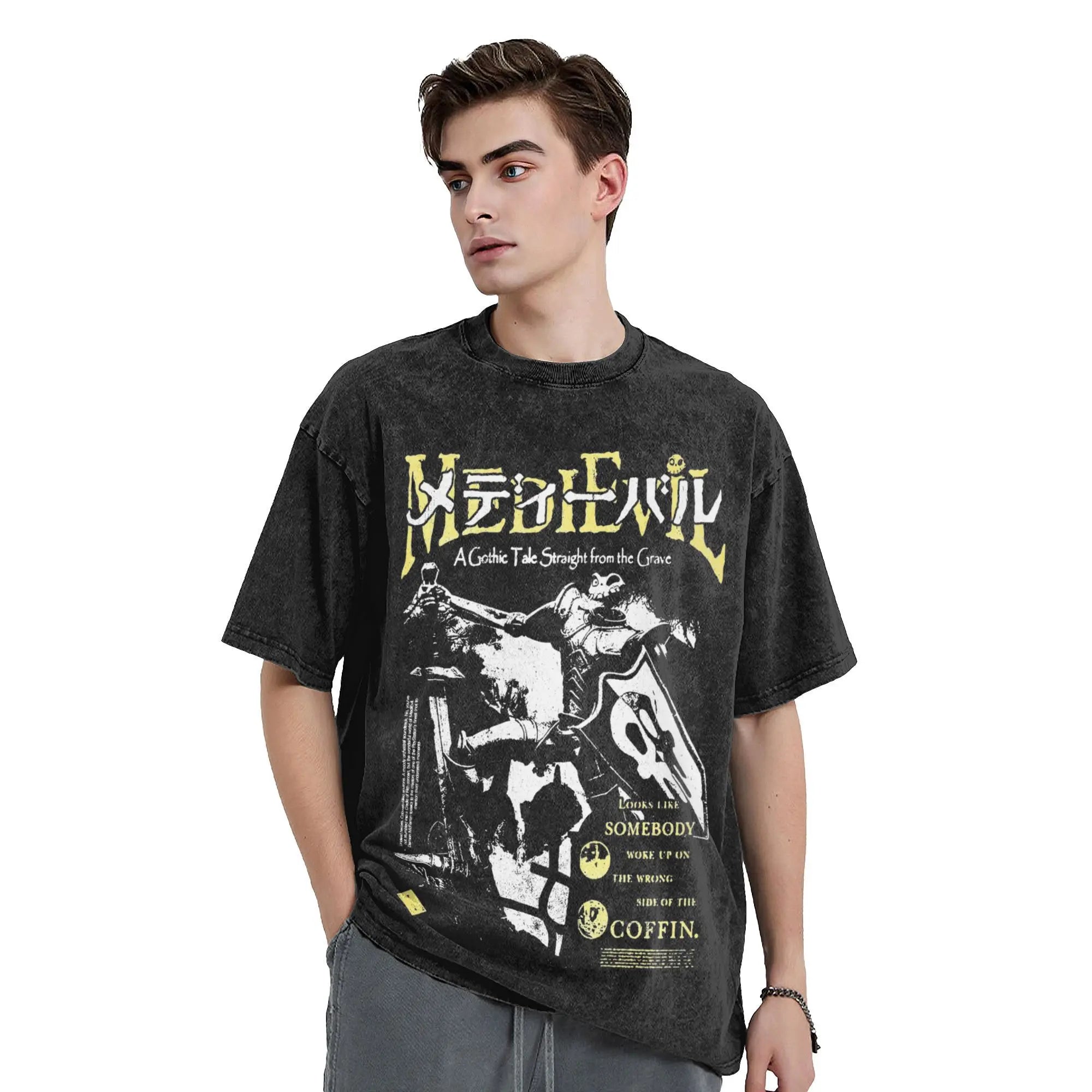 Washed T Shirts MediEvil Hip Hop Retro T-Shirts Oversize  Streetwear Short Sleeve Graphic Tops Tees for Men Women