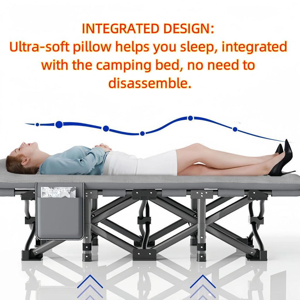Portable Folding Camping Bed With Pillow - Heavy Duty Military Style Bed 190 X 67 X 48 Cm Lightweight Lounger Camping Garden - trendingshoping.com