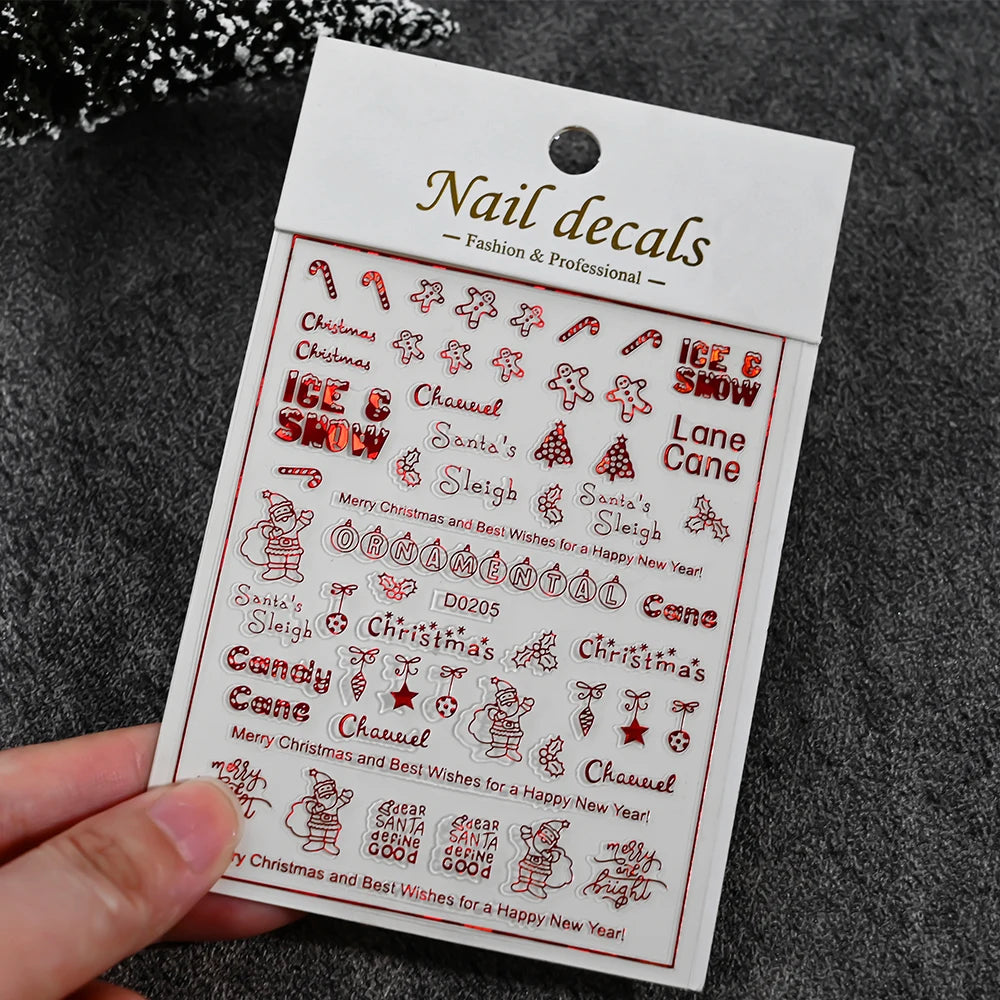 Christmas Santa Claus Elk Nail Art Stickers Snowman/Snowflake Cartoon Sliders