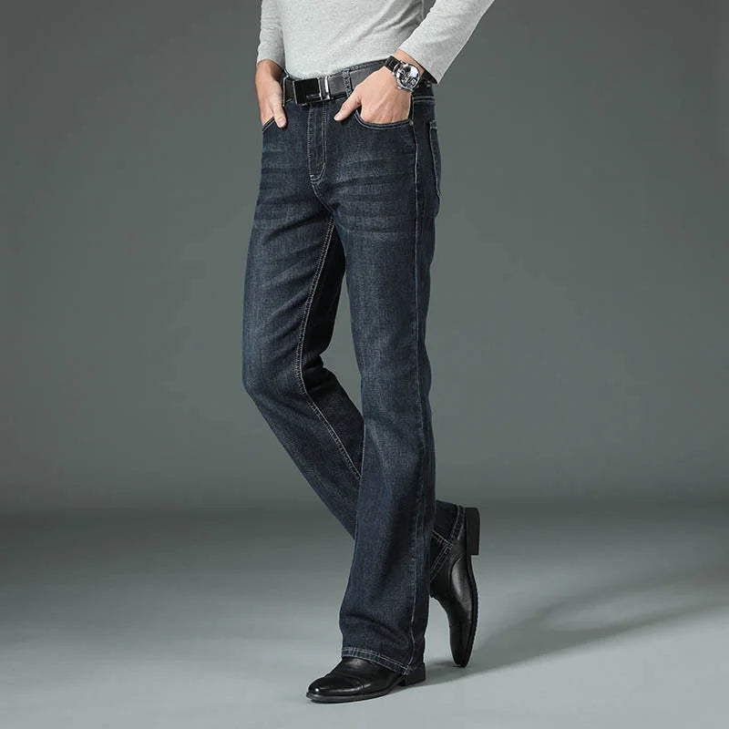 Jeans Men Mens Flared Boot Cut Leg Designer Classic Denim High Waist Stretch Loose Blue Jeans