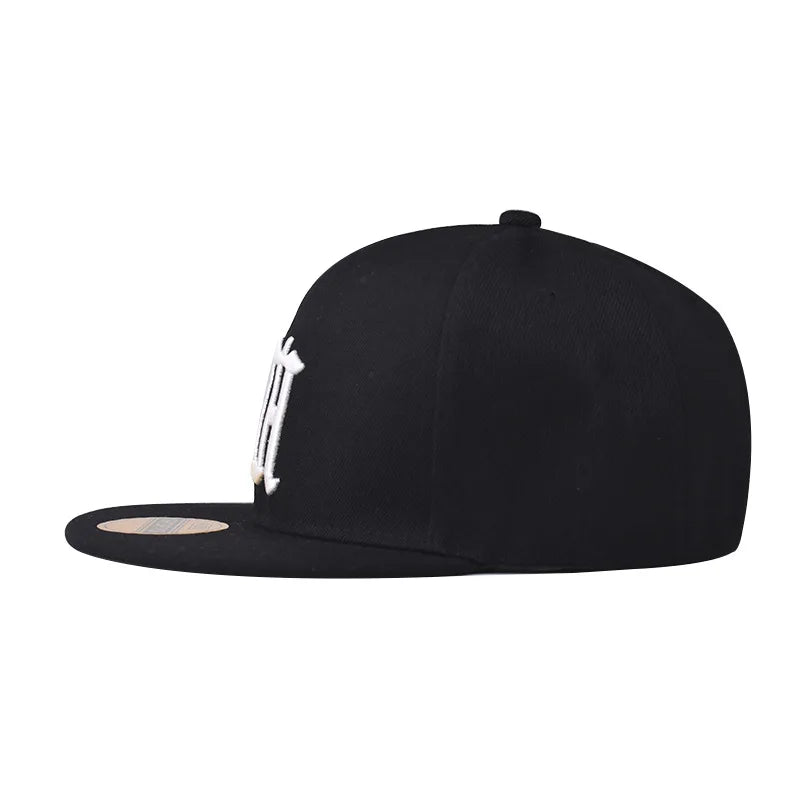 Youth Hip Hop Cap - Solid HH Embroidery Flat Brim Fitted Hat for Trendy Style