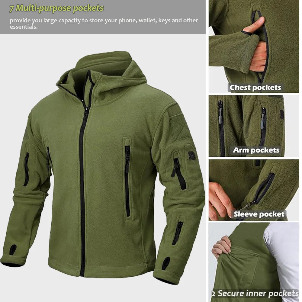 Men’s Full Zip Fleece Jacket – Winter Warm Windproof Outdoor Hoodie
