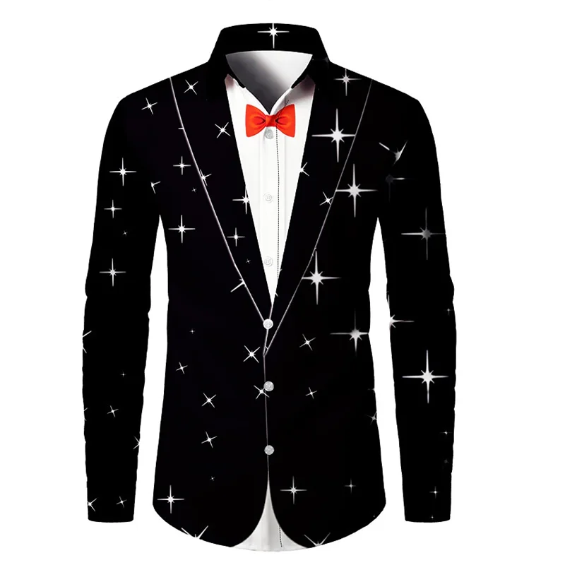 Men's suit shirt party fashion new design personalized black and white with lapels high quality soft and comfortable material
