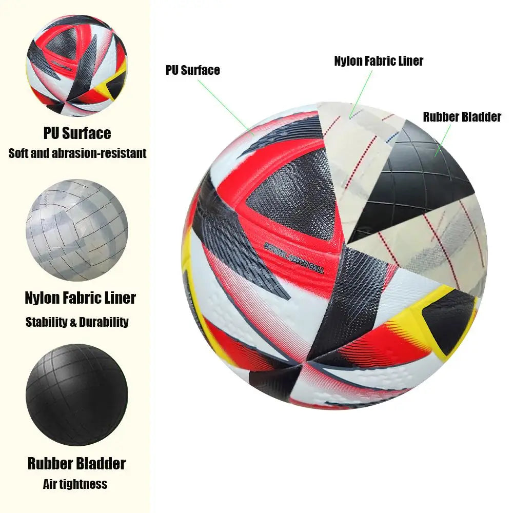 Official Match Soccer Ball - Size 5 Seamless PU Material Training Football - White/Black