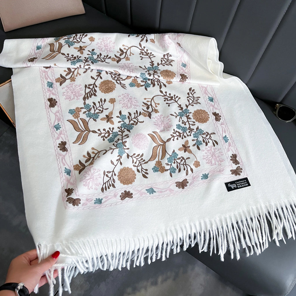 New Winter Warm Cashmere Scarf for Women Embroidery Pashmina Blanket Thick Shawl Wrap Neckerchief Fashion Bufanda Echarpe Poncho