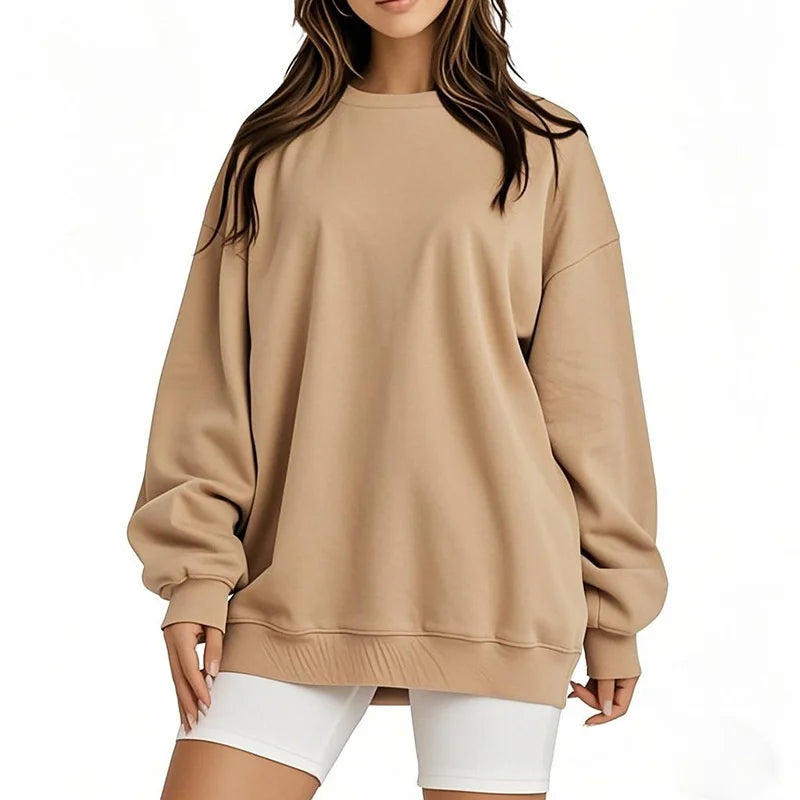 Women's Round Neck Pullover Sweatshirt - Loose Fit Long Sleeve Sports Casual Top for Spring/Autumn
