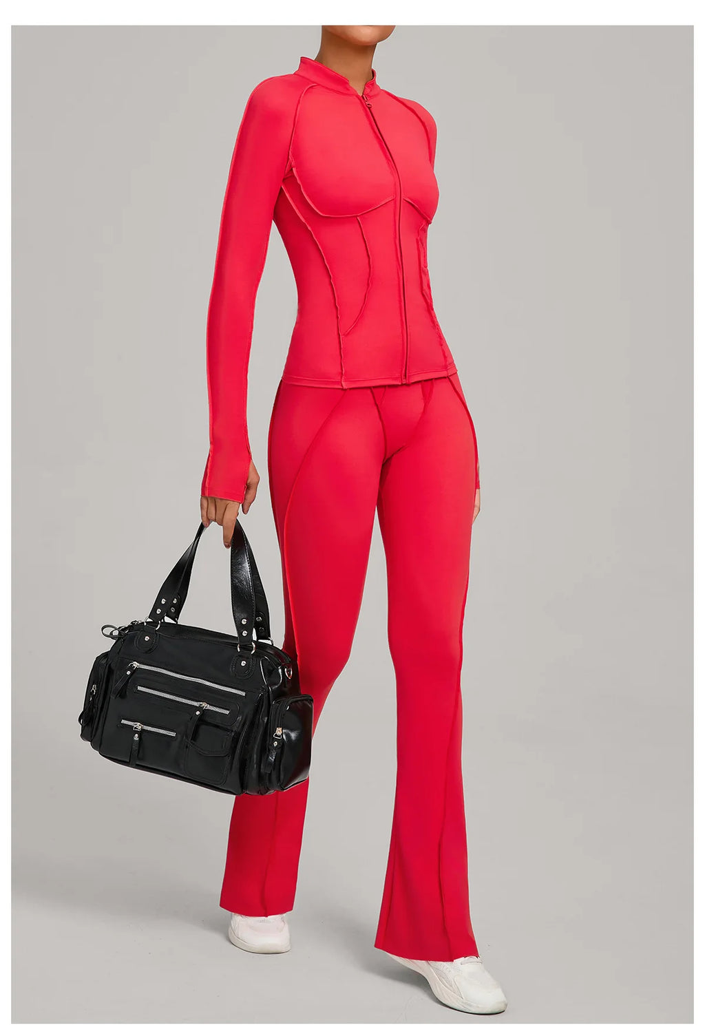 Women’s 2-Piece Zipper Gym Set - Long Sleeve Tracksuit & High-Waist Yoga Pants