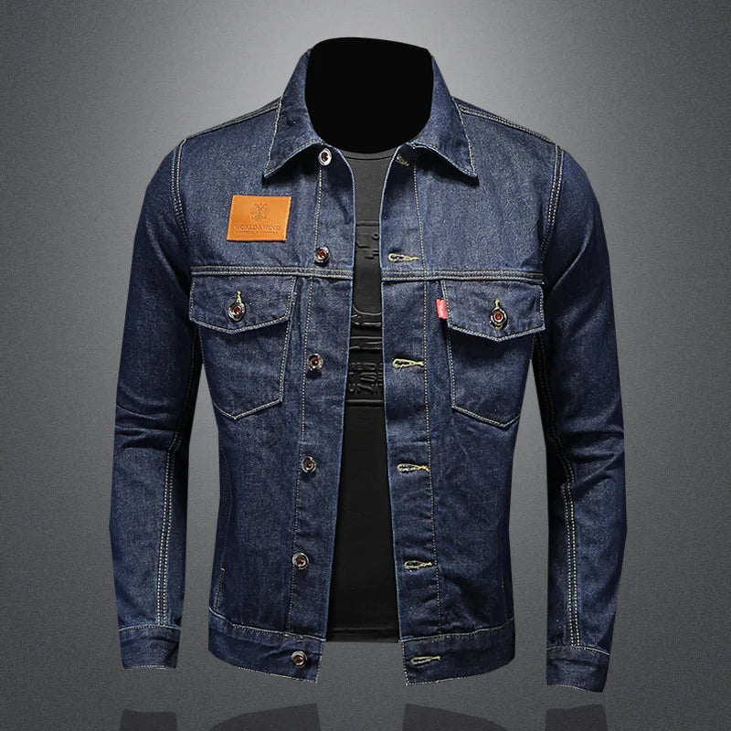 Mens High Quality Dark Blue Casual Denim Jacket European Style