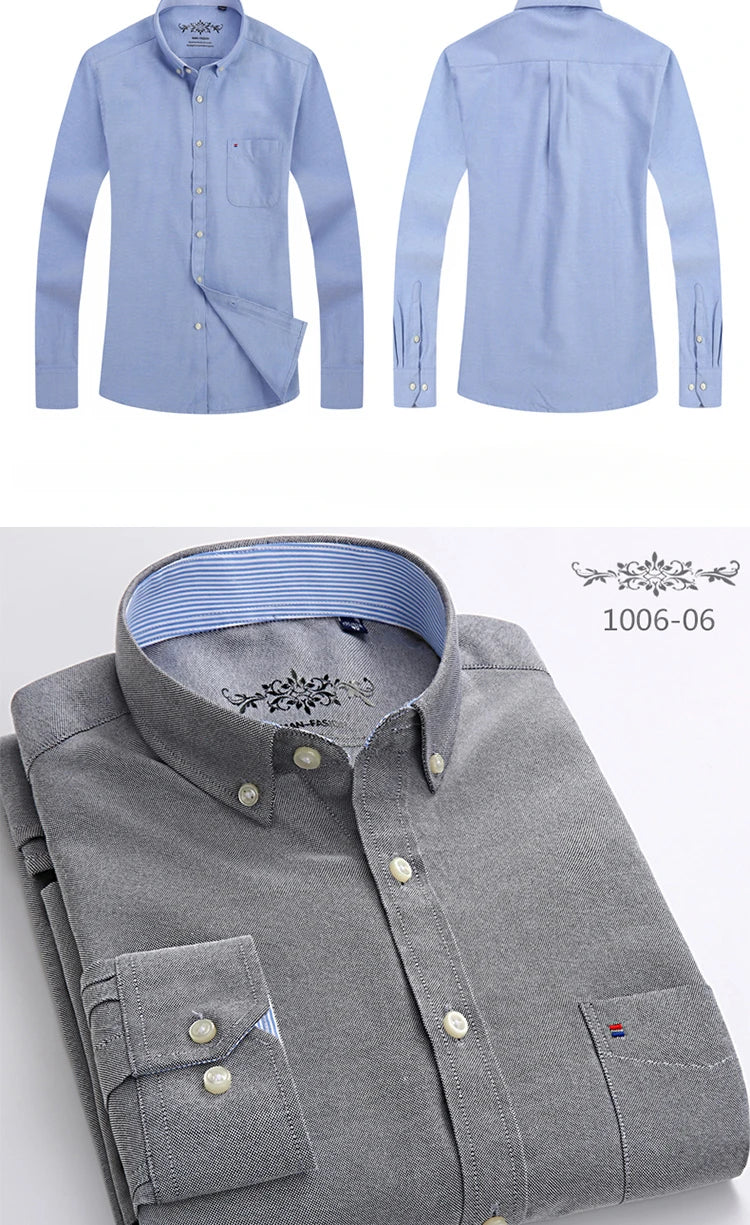 Men's Slim Fit Long Sleeve Shirt – Formal Plain Cotton Shirt with Single Pocket, Soft Plaid Office & Designer Tops"