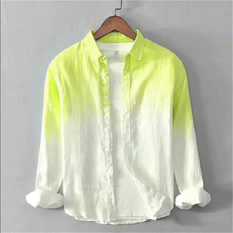 Men’s Long Sleeve Linen Shirt Casual Gradient Design