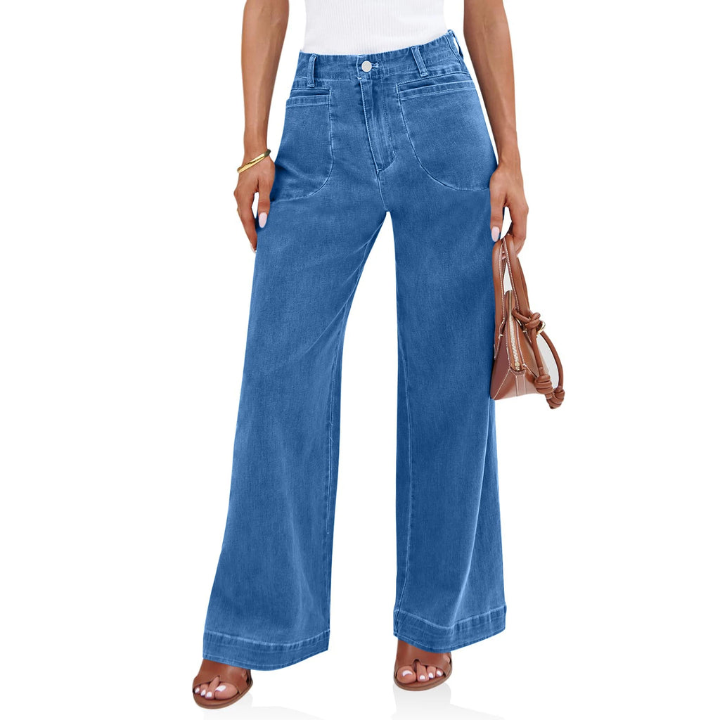 Womens High Waist Spring Wide Leg Straight Jeans Retro Style
