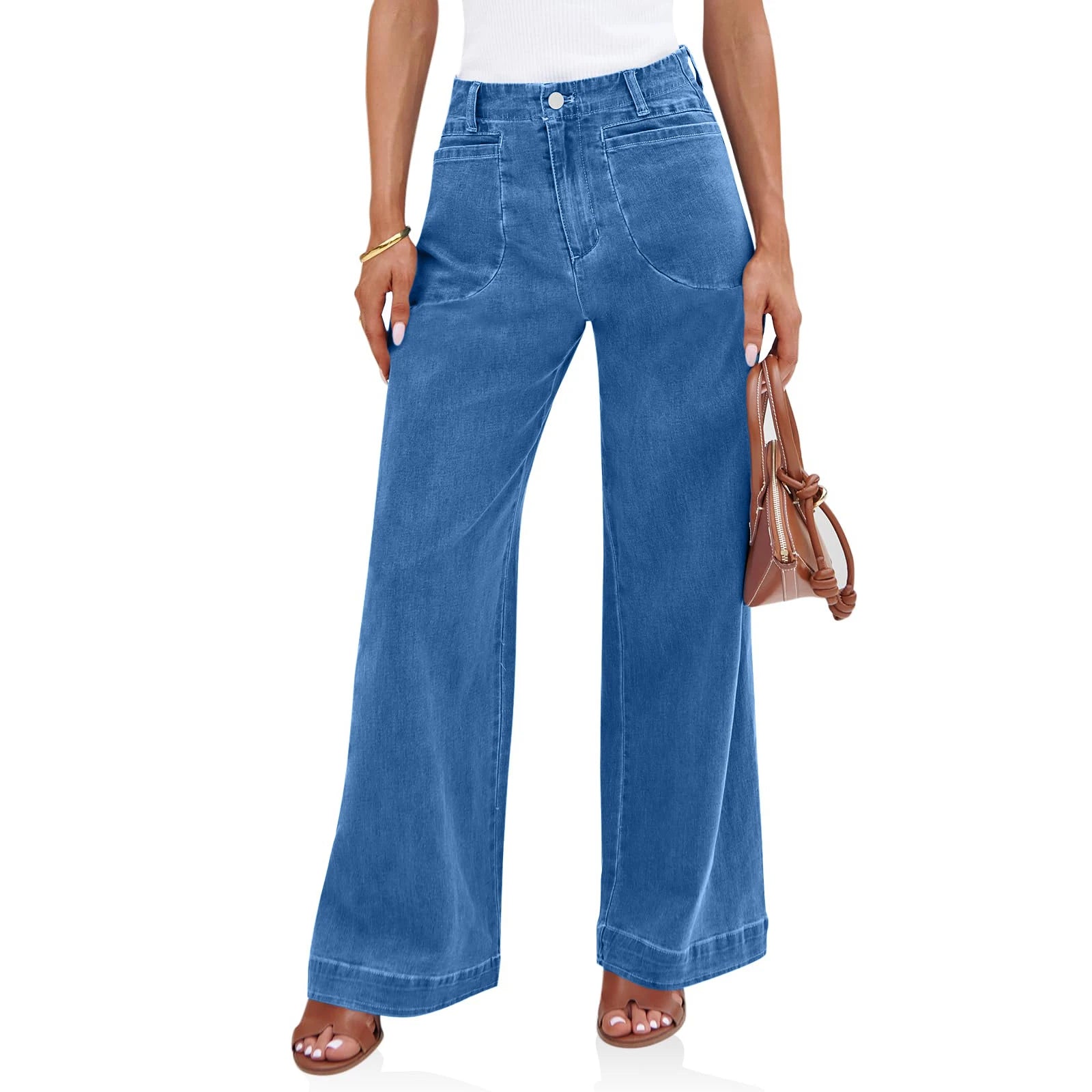 Womens High Waist Spring Wide Leg Straight Jeans Retro Style