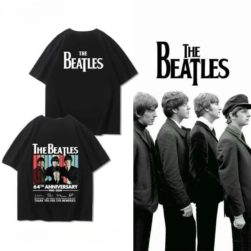 The Beatles T-shirts for Men and Women in Summer, Pure Cotton, European and American Rock, Loose and Casual, Half-sleeved Trend