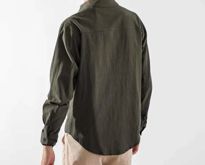 Men's White Linen Shirt with Pocket – Elegant Casual Fashion Shirt, 2025 New Arrival Social Tops