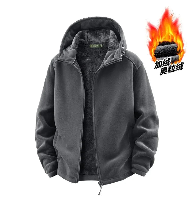 Men’s Fleece Hoodie Jacket 2025 New Thermal Warm Outdoor Sports Running Windproof Plus Size Coat for Men