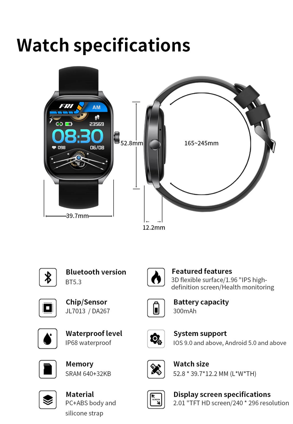 Smart Watch for Men – 2.01'' AMOLED Curved Screen, IP68 Waterproof, Bluetooth 5.3 Call, AI Voice Assistant Fitness Smartwatch