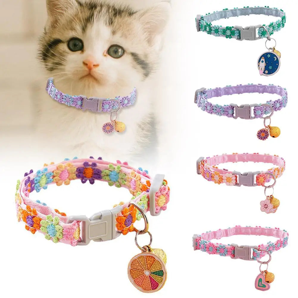 Pet Collar with Bell Adjustable Cartoon Print for Dogs Cats