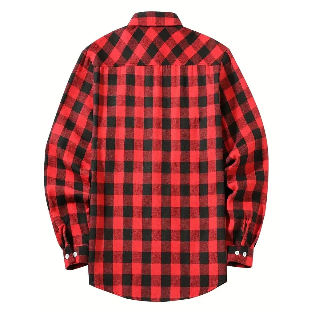 Men's Plaid Flannel Shirt – Long Sleeve Smart Casual Top with Two Chest Pockets, Spring & Autumn Style