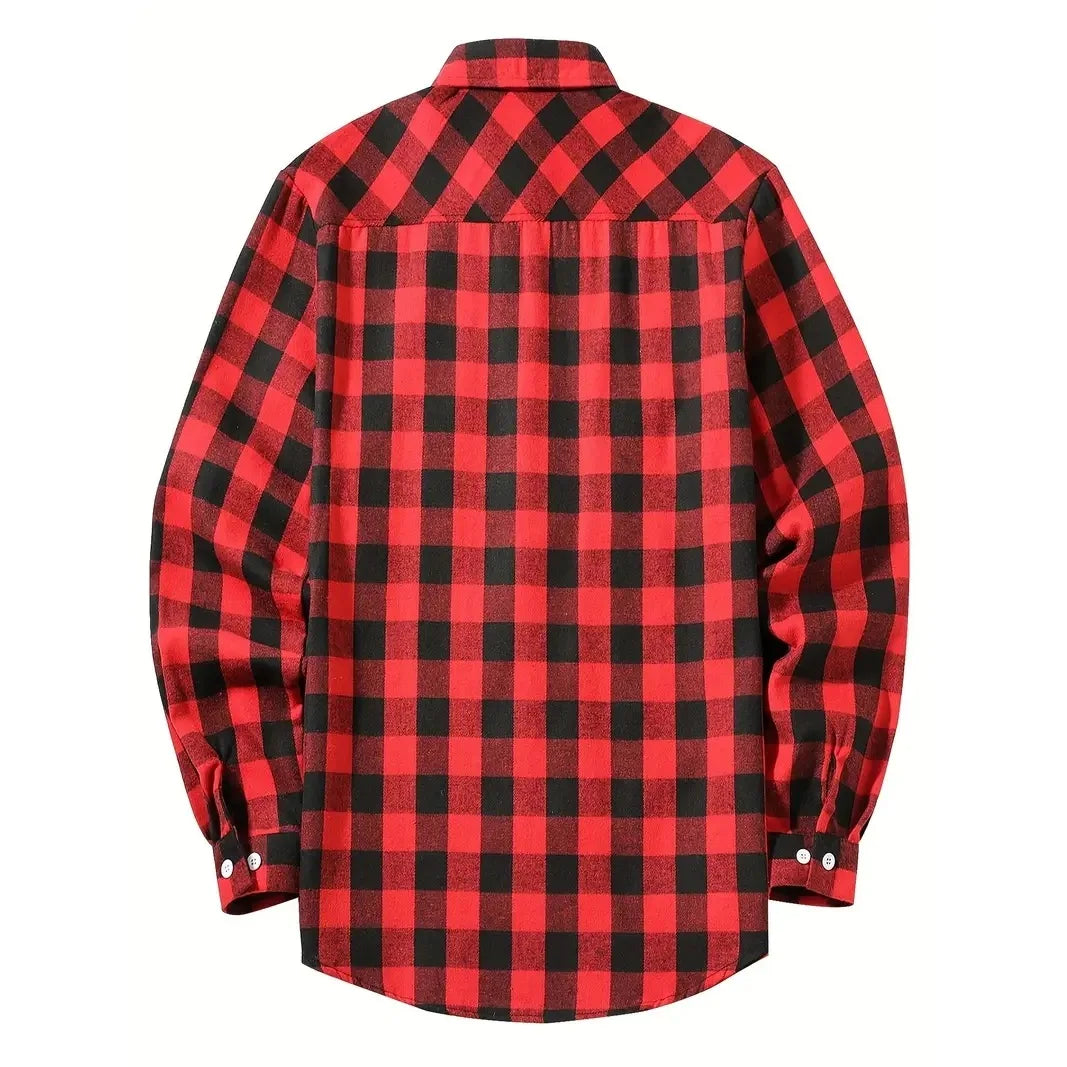 Men's Plaid Flannel Shirt – Long Sleeve Smart Casual Top with Two Chest Pockets, Spring & Autumn Style