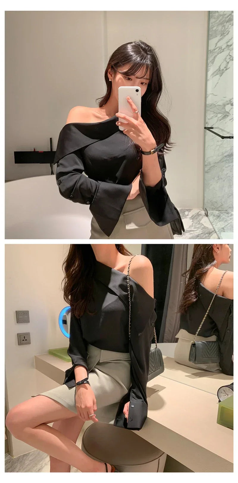 Spring Summer Women’s Off Shoulder Long Sleeve Casual Top