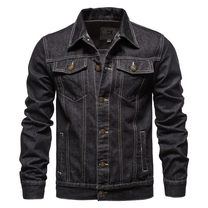 New Autumn Men Casual Workwear Denim Jacket Loose Fit Solid