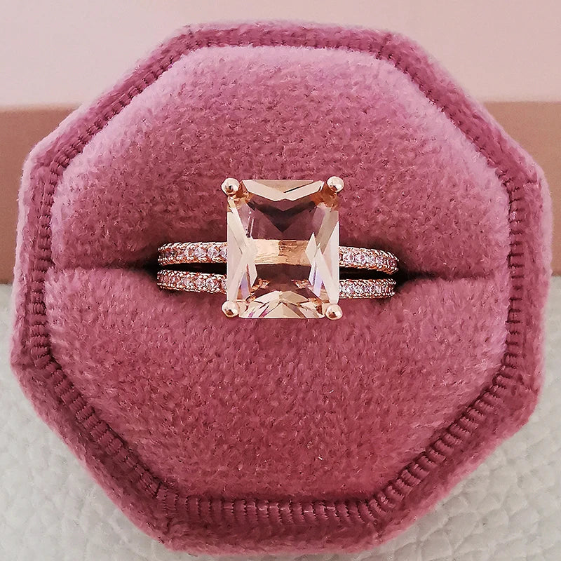 2025 Trend New Rose Gold Color silver color bride Engagement Wedding Ring Set of for Women Christmas Gift Dating Jewelry R4955 - trendingshoping.com