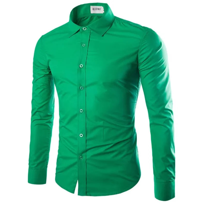 Men’s Solid Color Long Sleeve Casual Shirt Candy Color Fashion Shirt