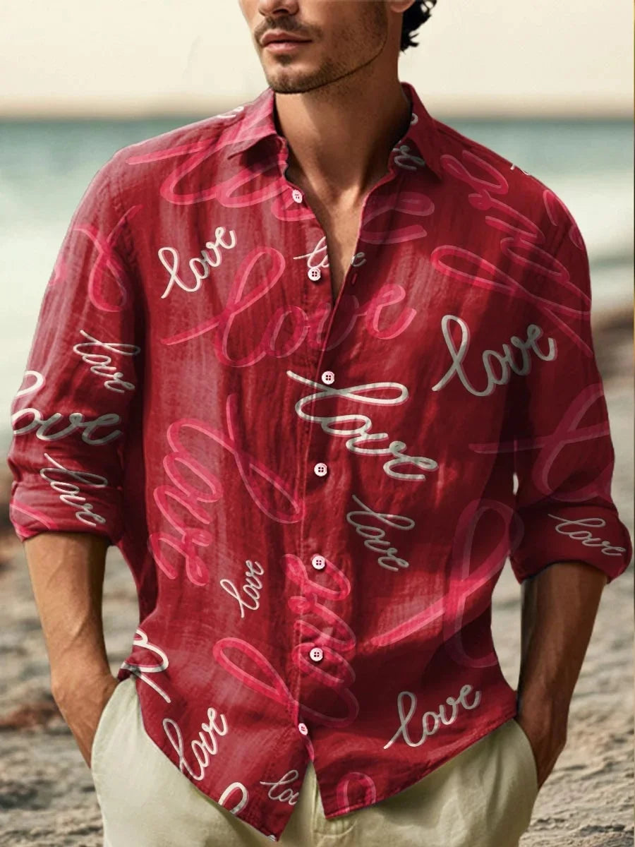Men's Printed Linen Shirt – Fashionable Artistic Design, High-Quality & Comfortable Fabric Casual Shirt