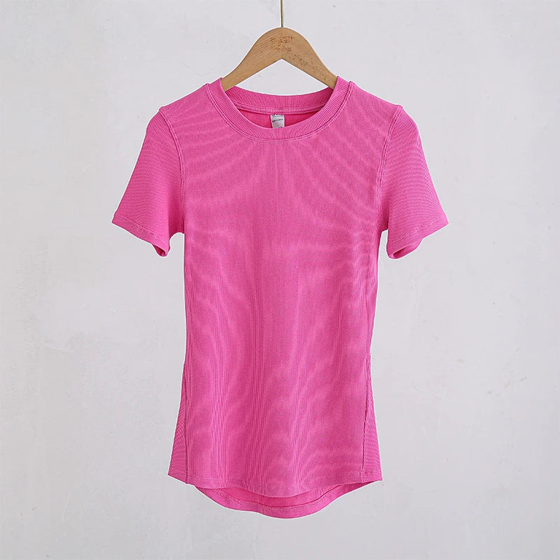 Women’s Slim-Fit Yoga T-Shirt - Short Sleeve Seamless Top for Pilates & Gym