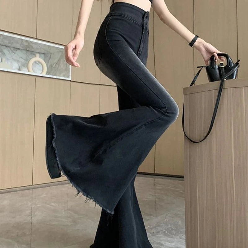 Jeans Women Autumn Chic Daily Flare Trousers Gradient Color High Street Full Length Fashion All-match Temperament Simple Shinny - trendingshoping.com