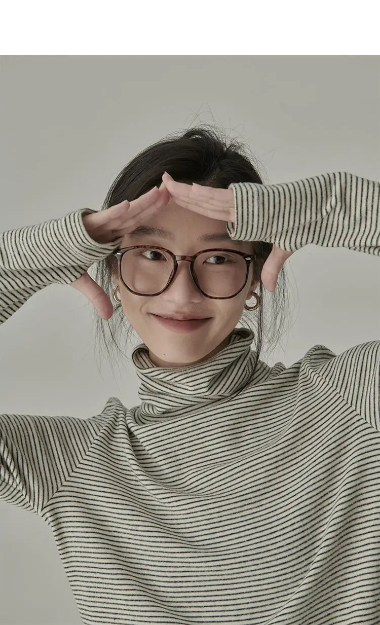Striped T-shirts Women Spring Cozy Long Sleeved All-match Daily Elegant Classic Turtleneck Tops Hot Sales Korean Style Clothing