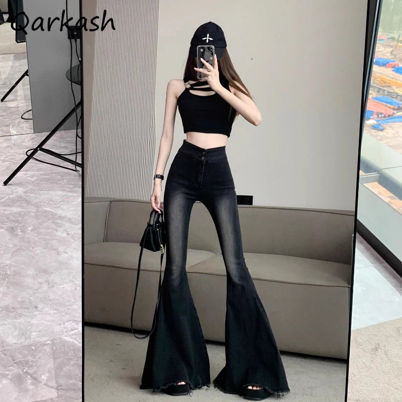 Jeans Women Autumn Chic Daily Flare Trousers Gradient Color High Street Full Length Fashion All-match Temperament Simple Shinny - trendingshoping.com