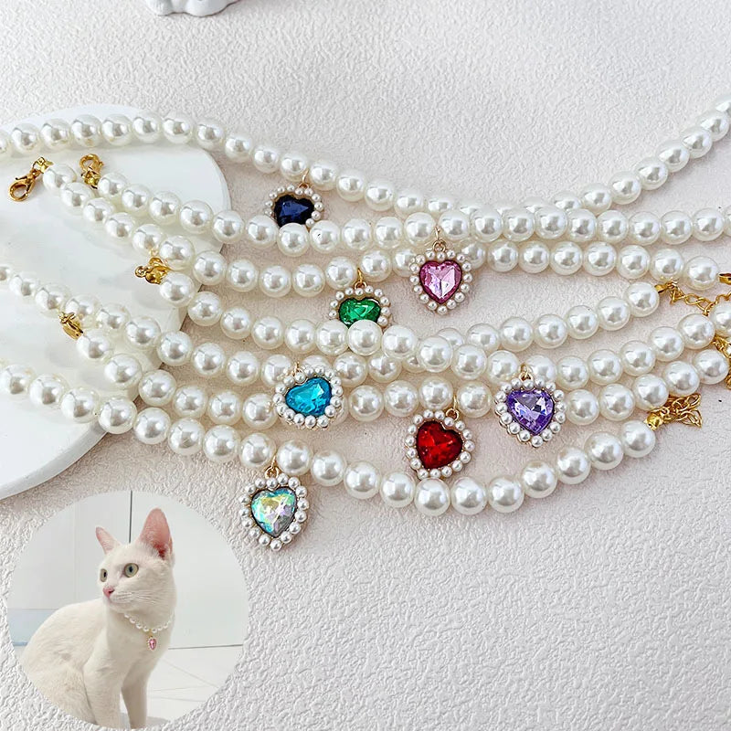 Pet Pearl Necklace Collar Adjustable for Cats Small Dog